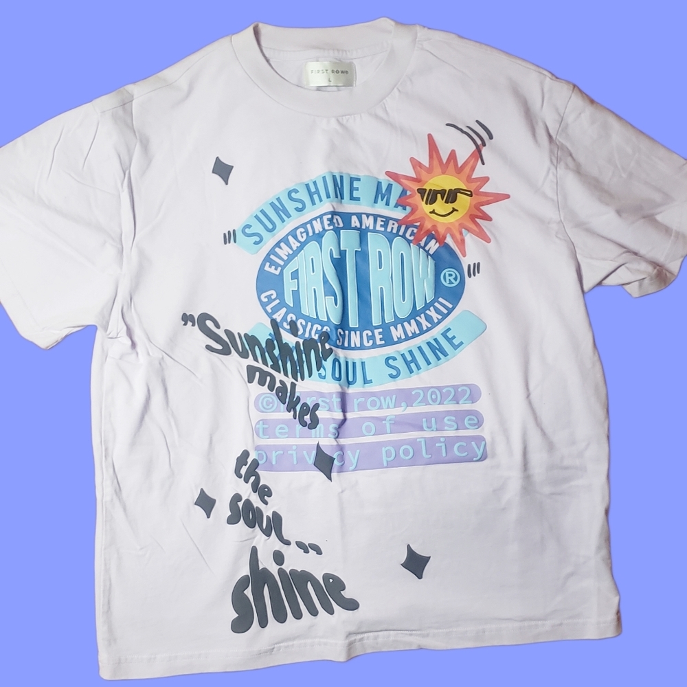 First Row Sunshine Cactus Puff Textured T Shirt Size Large Rare Front Back NWOT